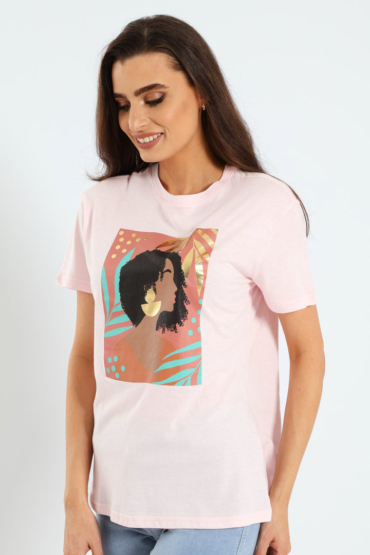 Elegant Profile Frame Tee - Light Pink