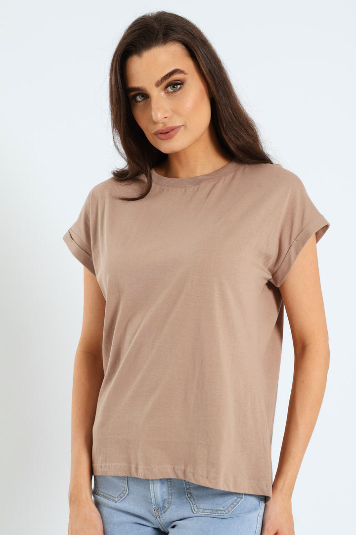 Turnup Sleeve Boxy Tee - Taupe