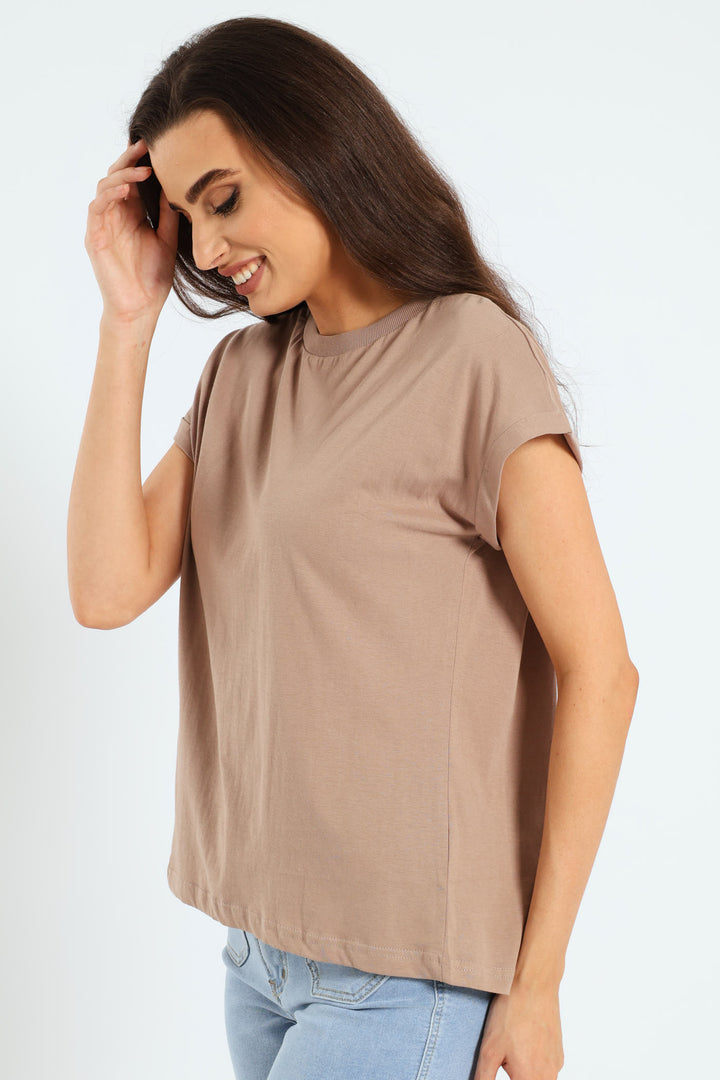 Turnup Sleeve Boxy Tee - Taupe