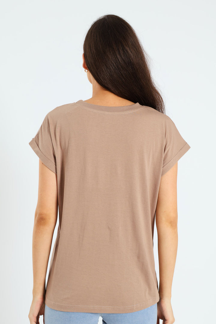 Turnup Sleeve Boxy Tee - Taupe