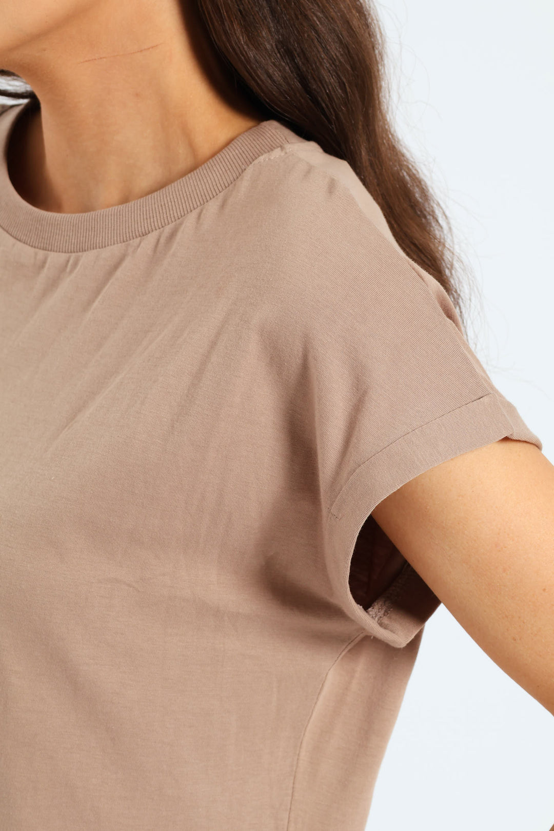 Turnup Sleeve Boxy Tee - Taupe