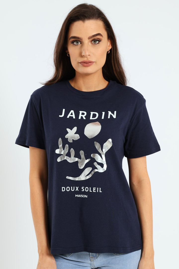 Jardin Squiggle Foil Tee - Dark Navy