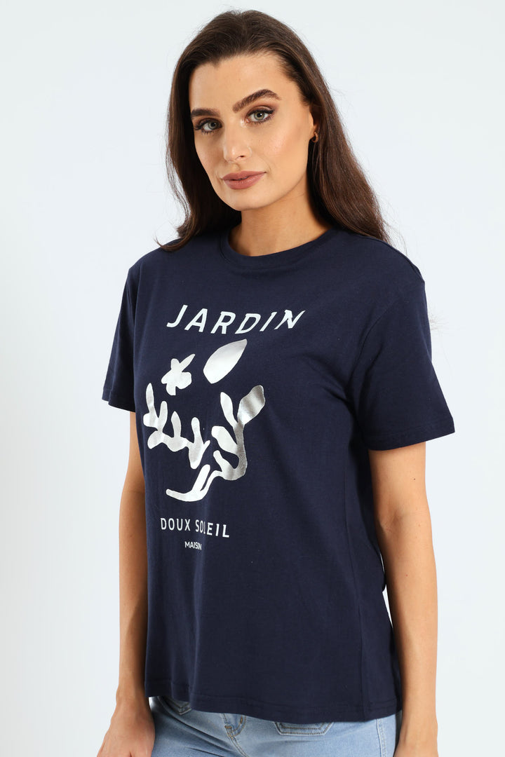 Jardin Squiggle Foil Tee - Dark Navy