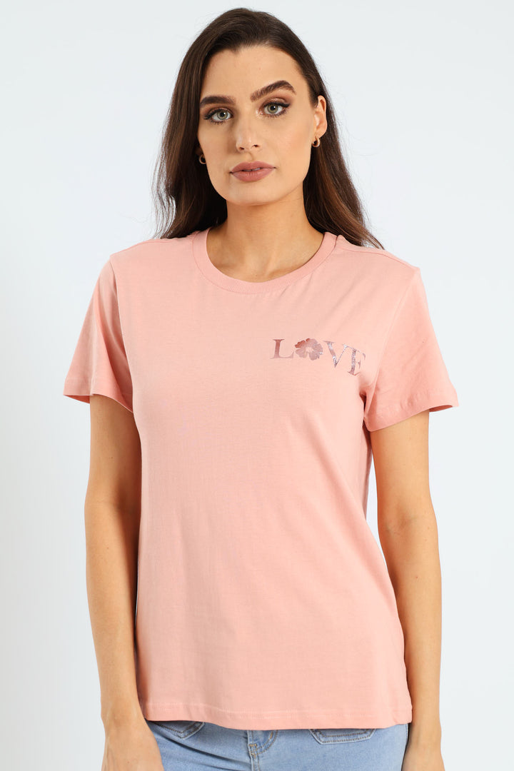 Emblem Cotton Tee - Dusty Pink