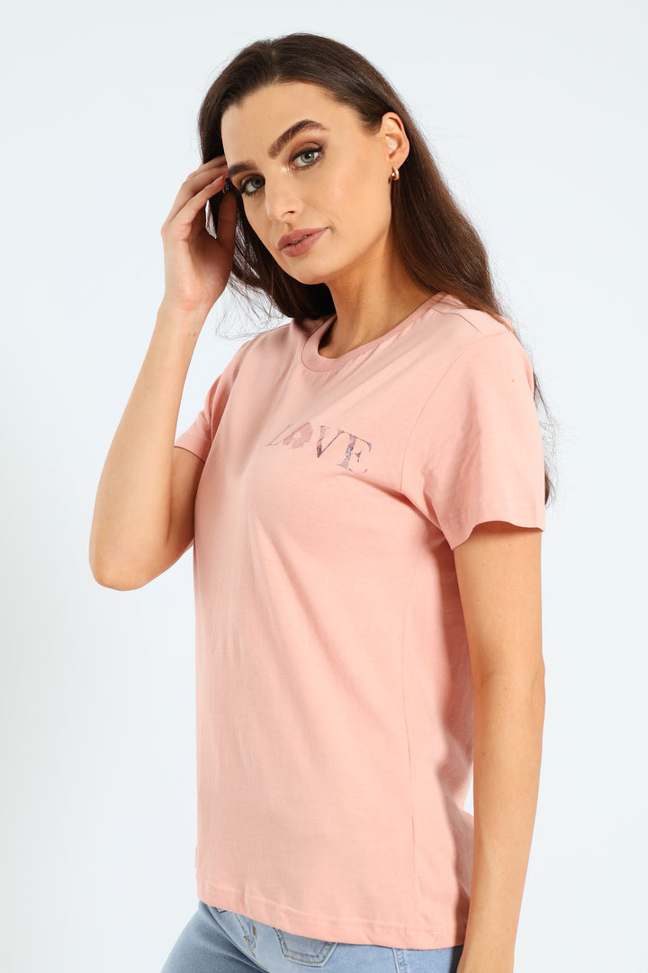 Emblem Cotton Tee - Dusty Pink