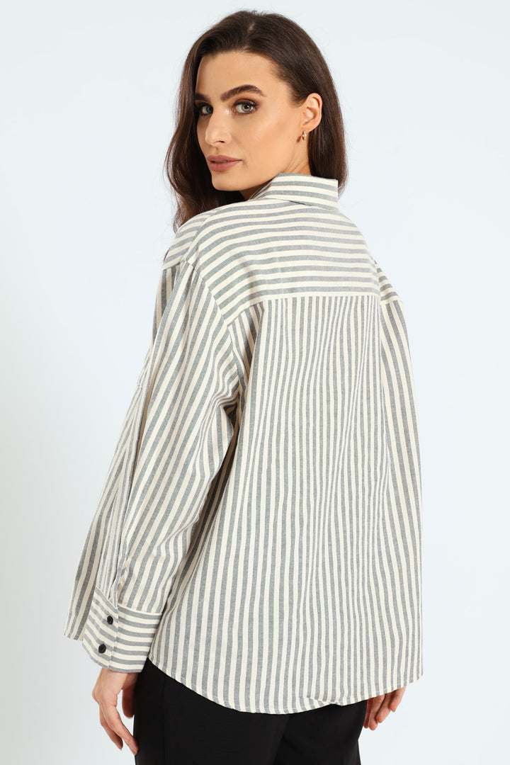 Long Sleeve Oversize Stripe Shirt - Black/Cream