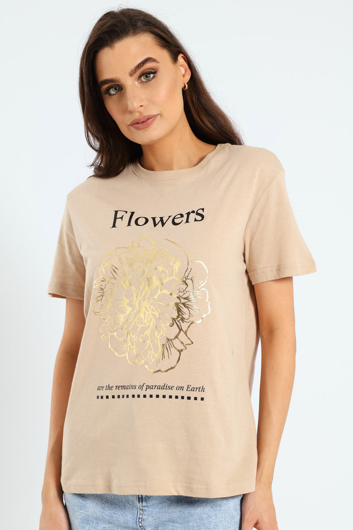 Big Flower Foil Tee - Stone