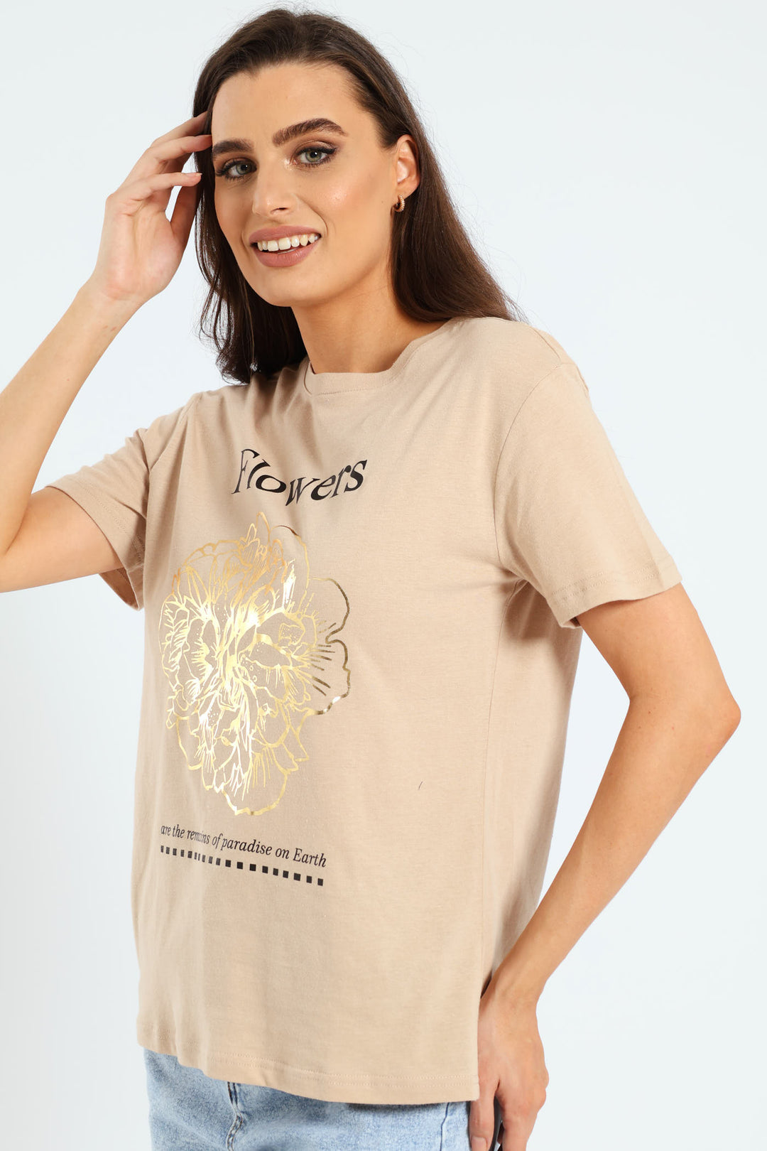 Big Flower Foil Tee - Stone