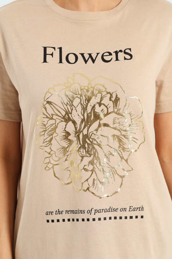 Big Flower Foil Tee - Stone