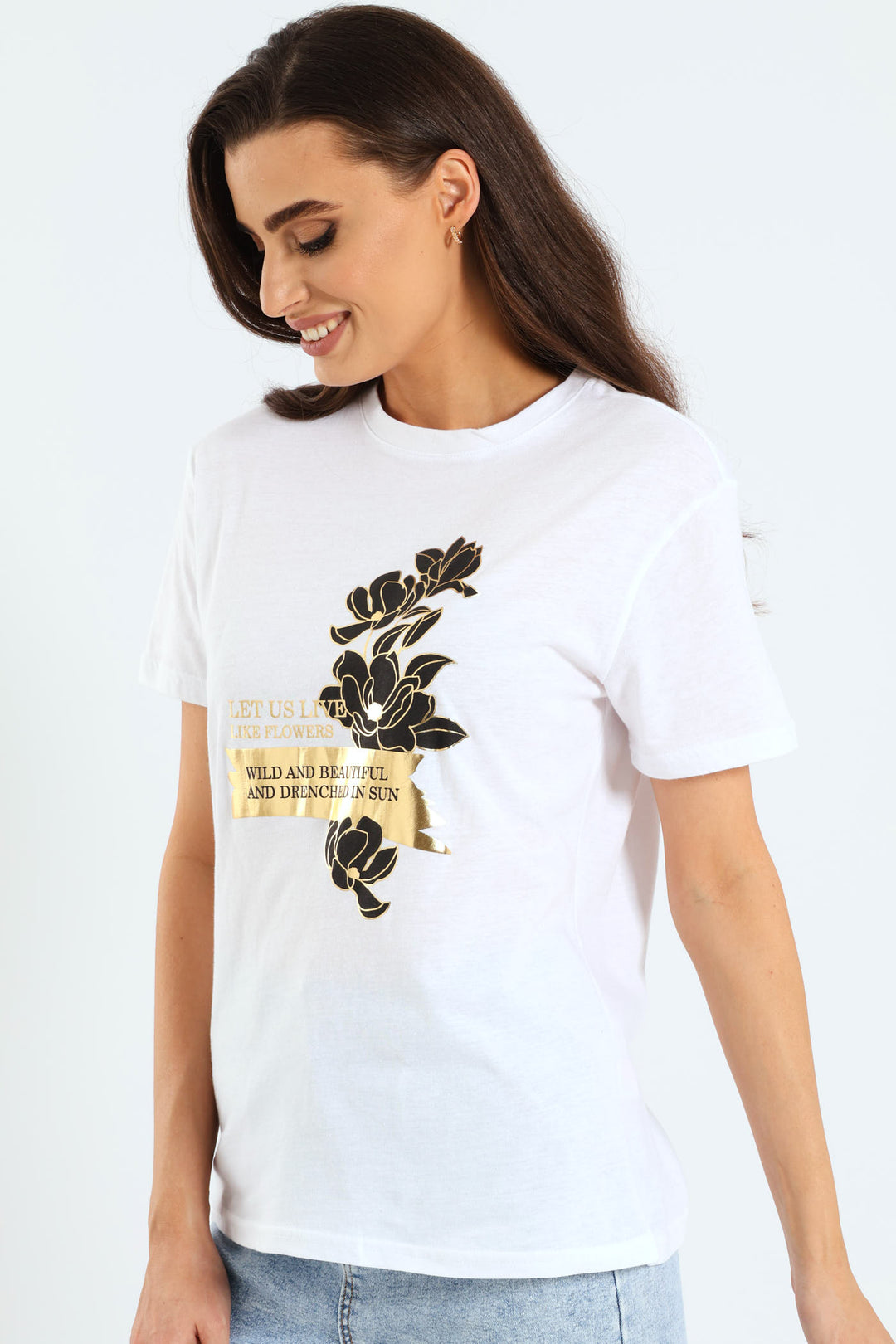 Floral Let Us Live Foil Tee - White