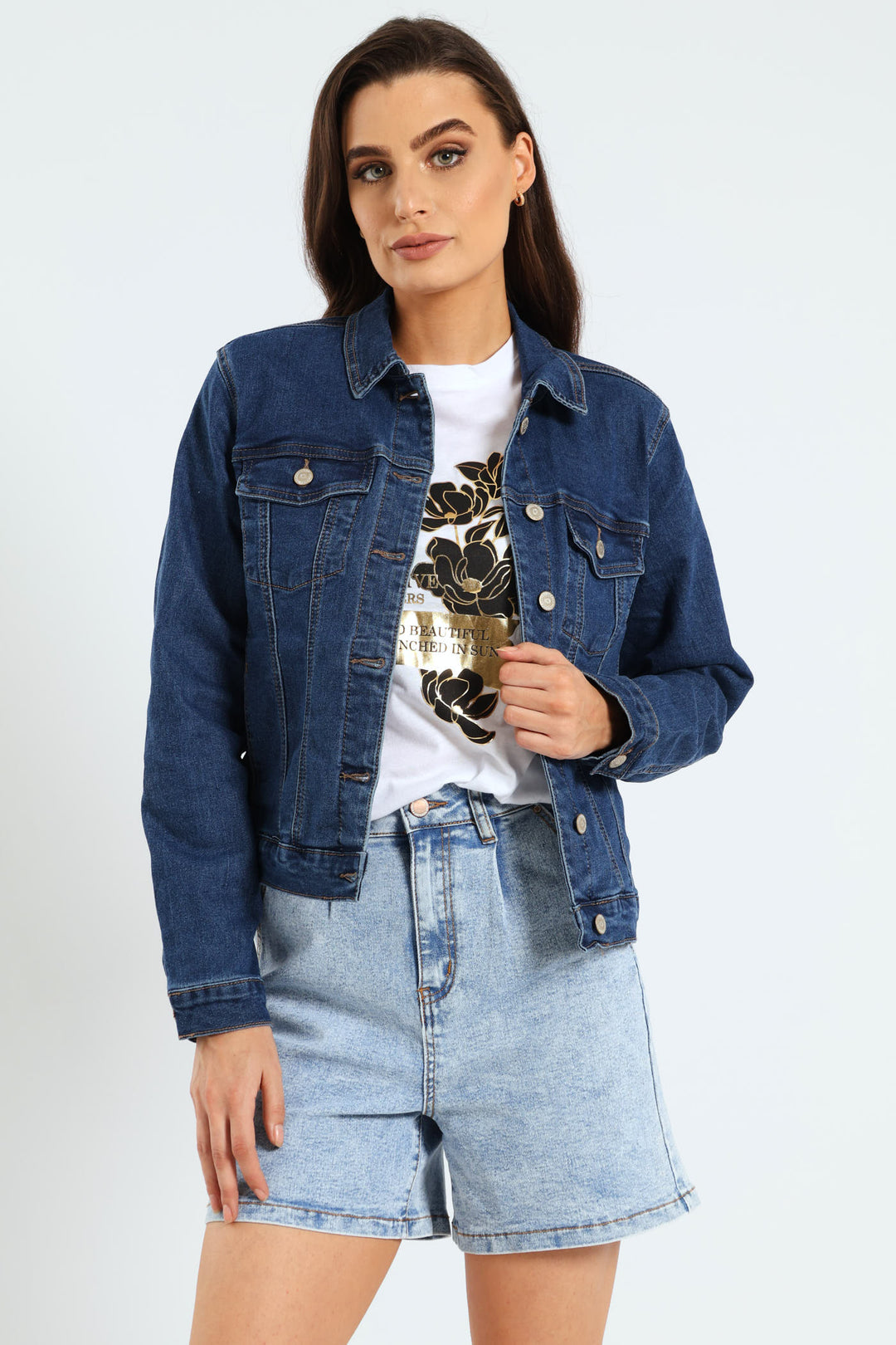 Long Sleeve Classic Denim Trucker Jacket - Dark Wash Ink