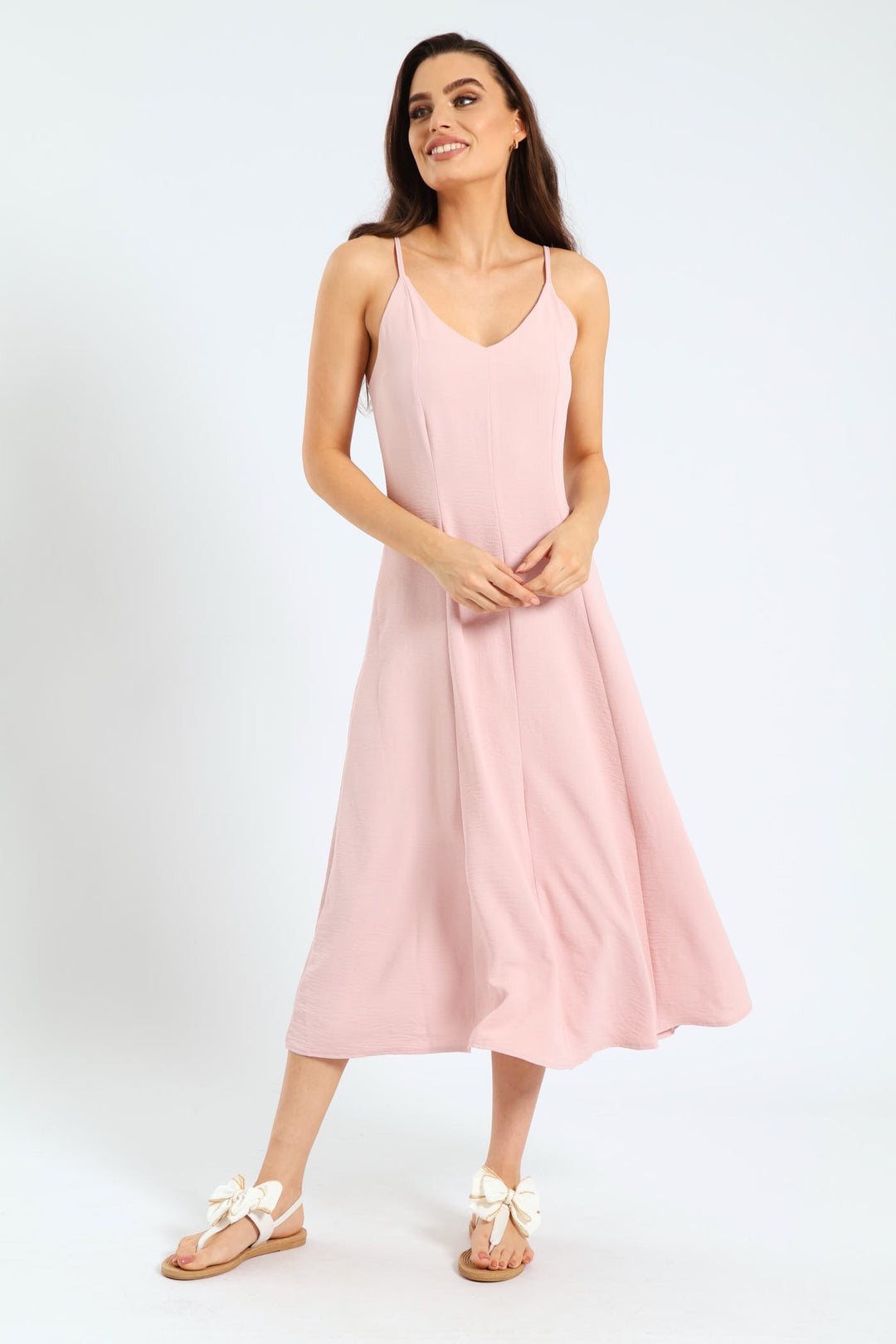 Strappy Fit & Flare Panelled Slip Dress - Blush