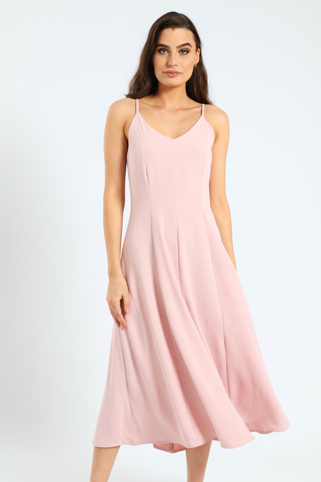 Strappy Fit & Flare Panelled Slip Dress - Blush