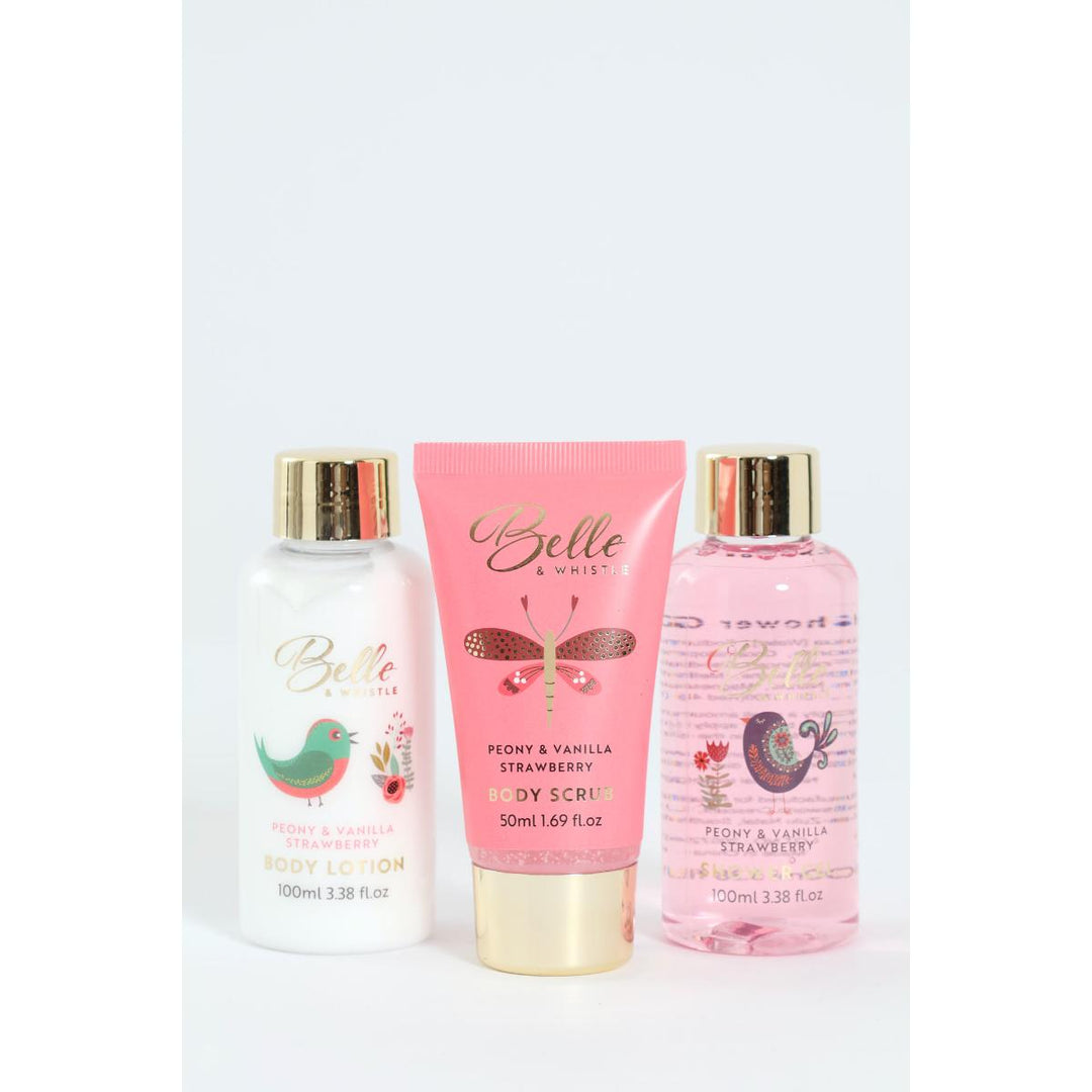 Belle & Whistle Peony & Vanilla Strawberry Bath Set