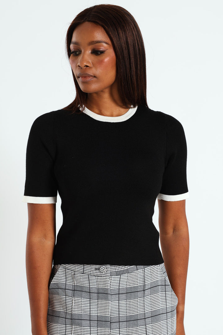 Tipped Pullover Top - Black