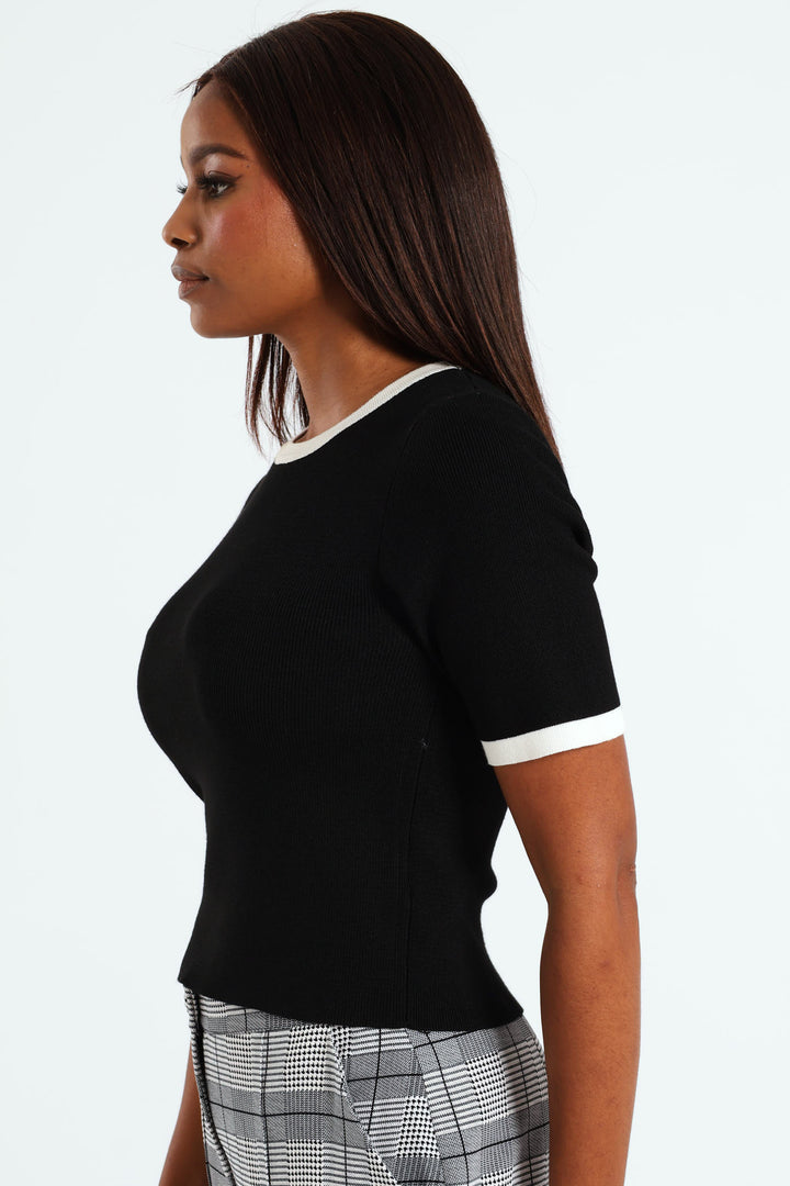 Tipped Pullover Top - Black