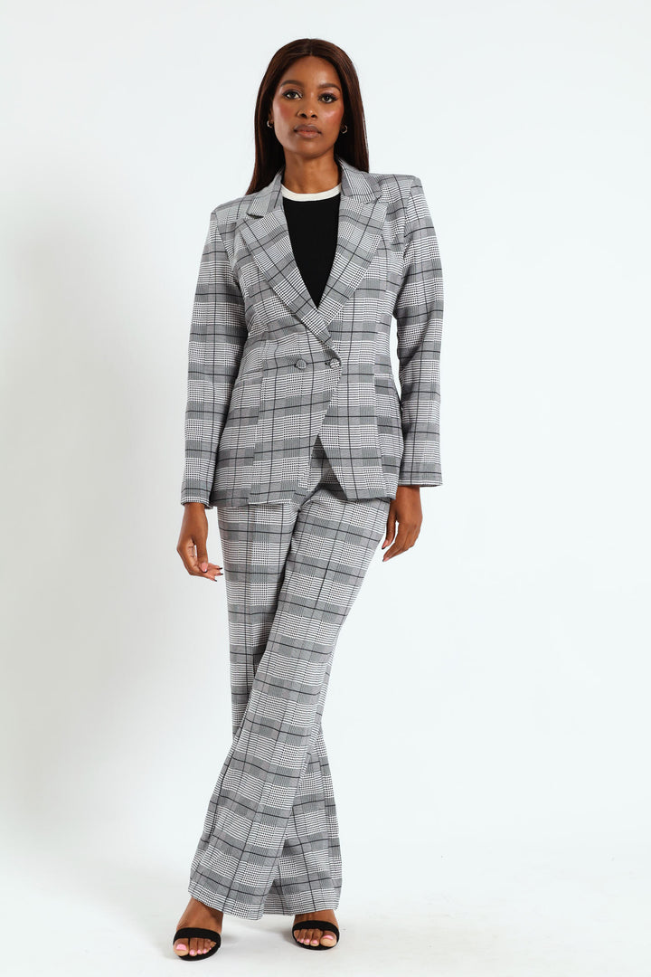 Double Houndstooth Check Blazer - Grey