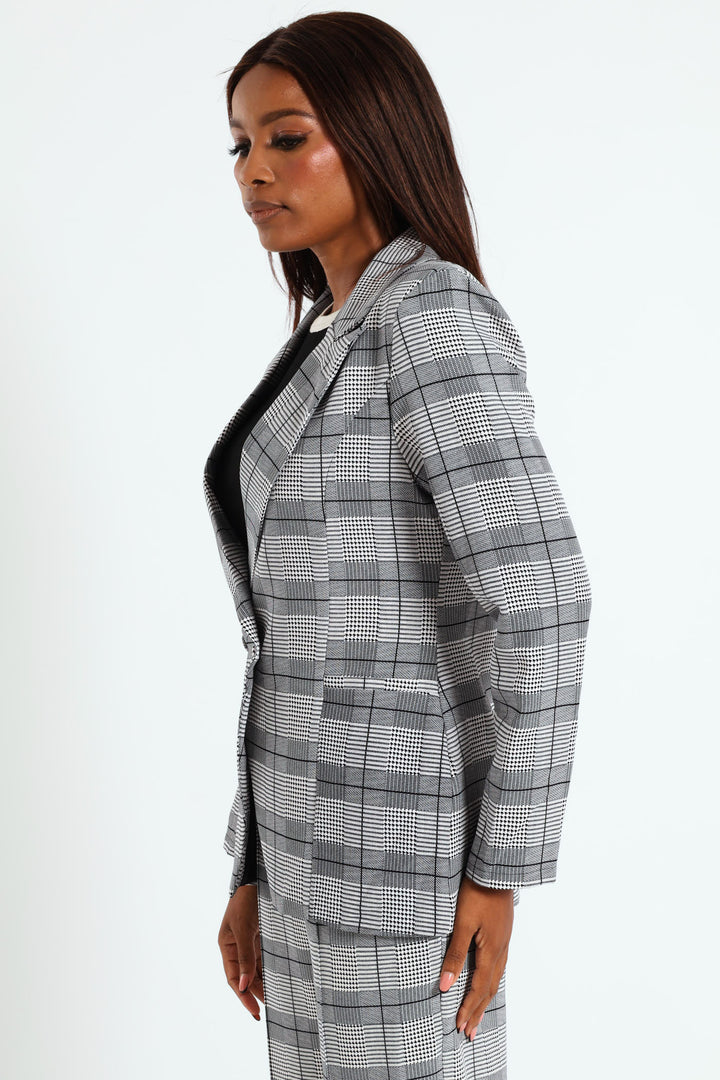 Double Houndstooth Check Blazer - Grey