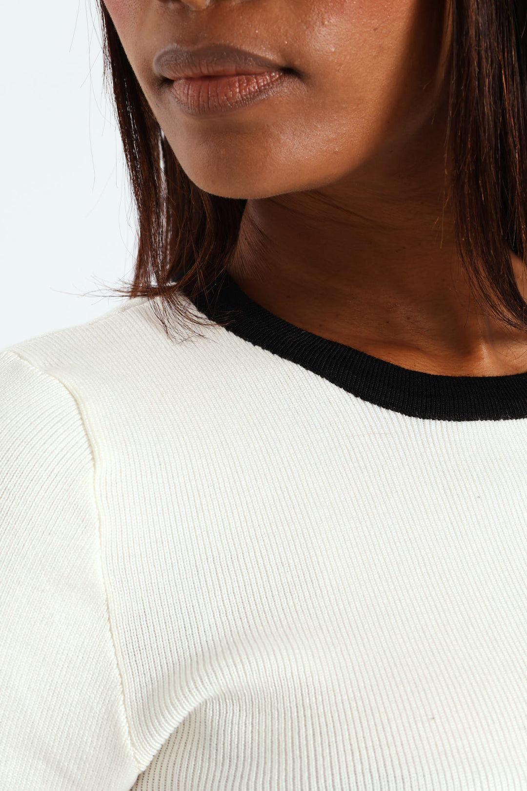 Tipped Pullover Top - White