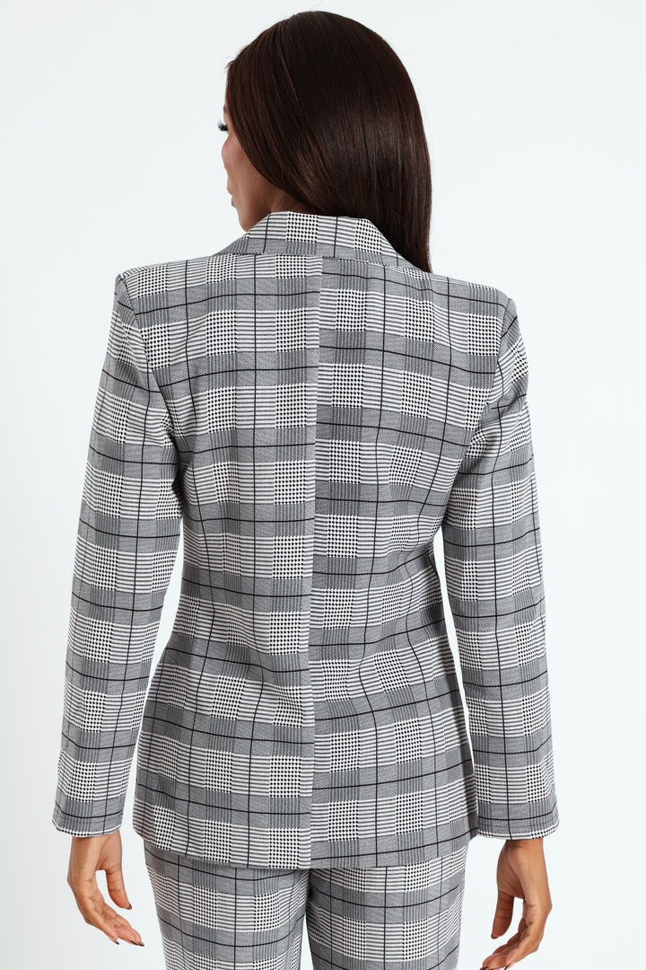 Double Houndstooth Check Blazer - Grey