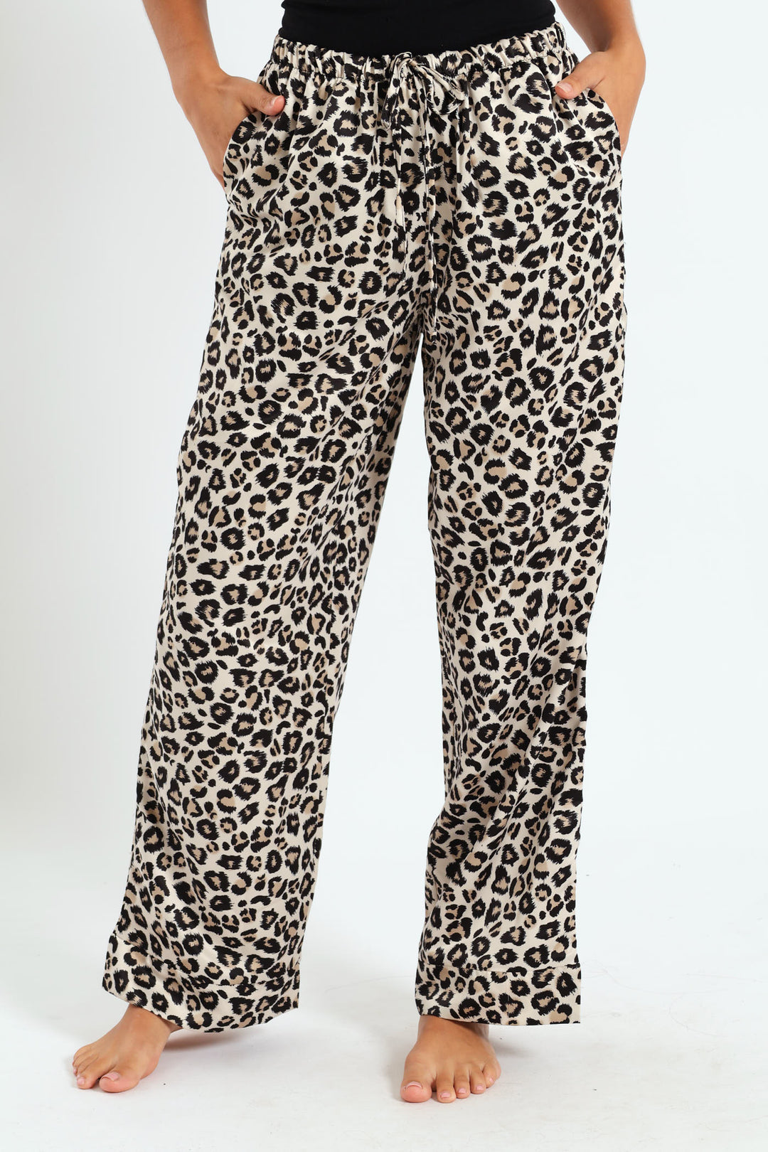 Straight Leg Animal Print Satin Pant - Black/Brown