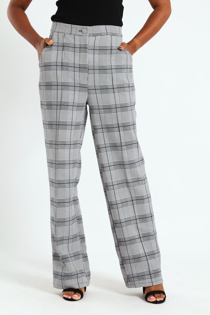 Pintuck Houndstooth Straight Leg Pant - Grey