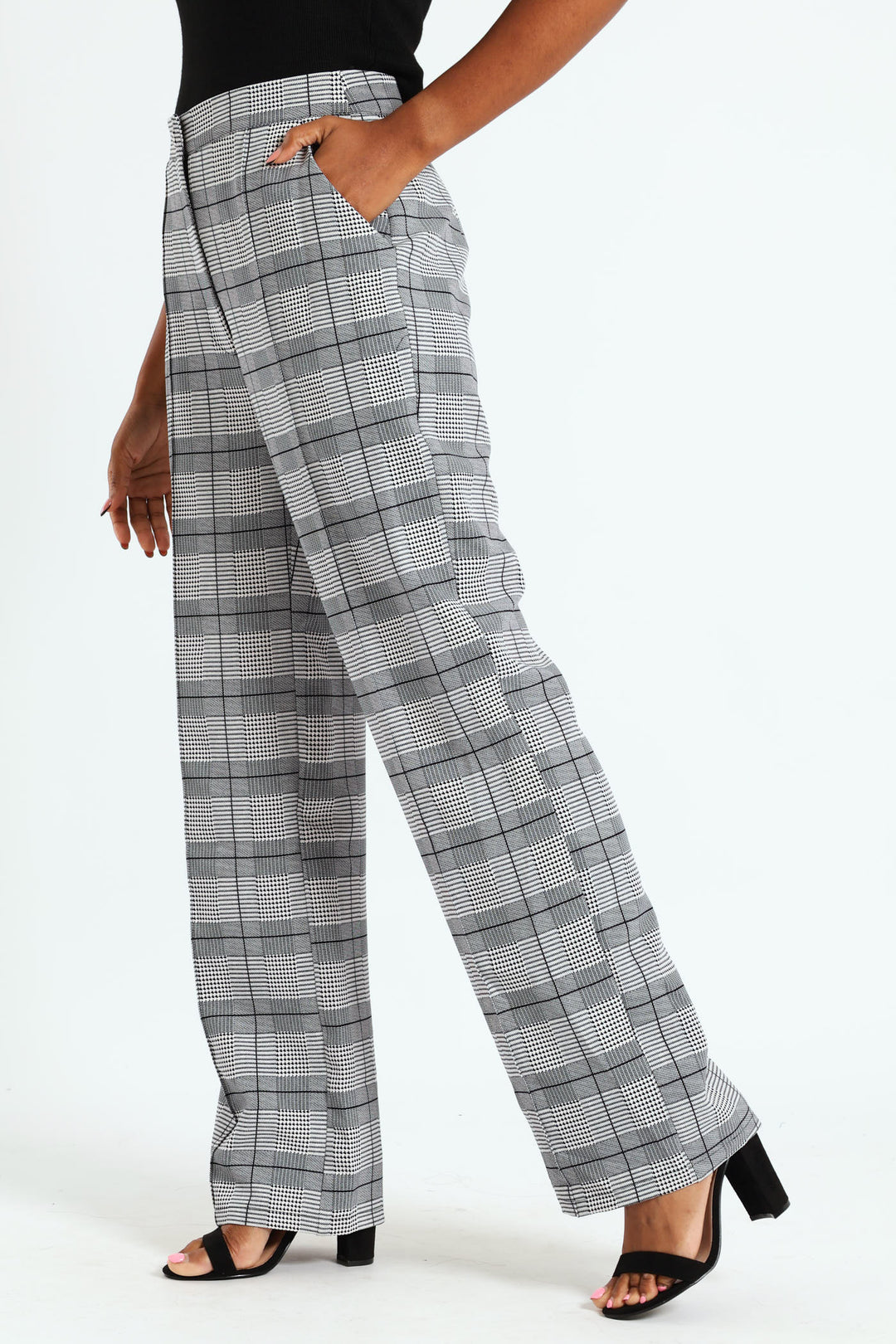 Pintuck Houndstooth Straight Leg Pant - Grey