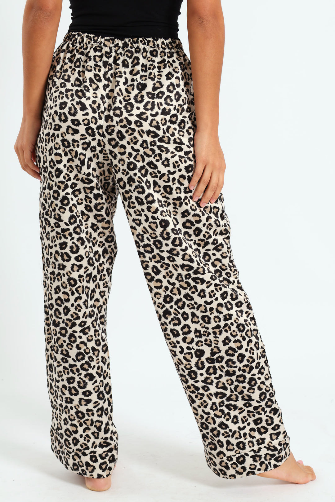 Straight Leg Animal Print Satin Pant - Black/Brown