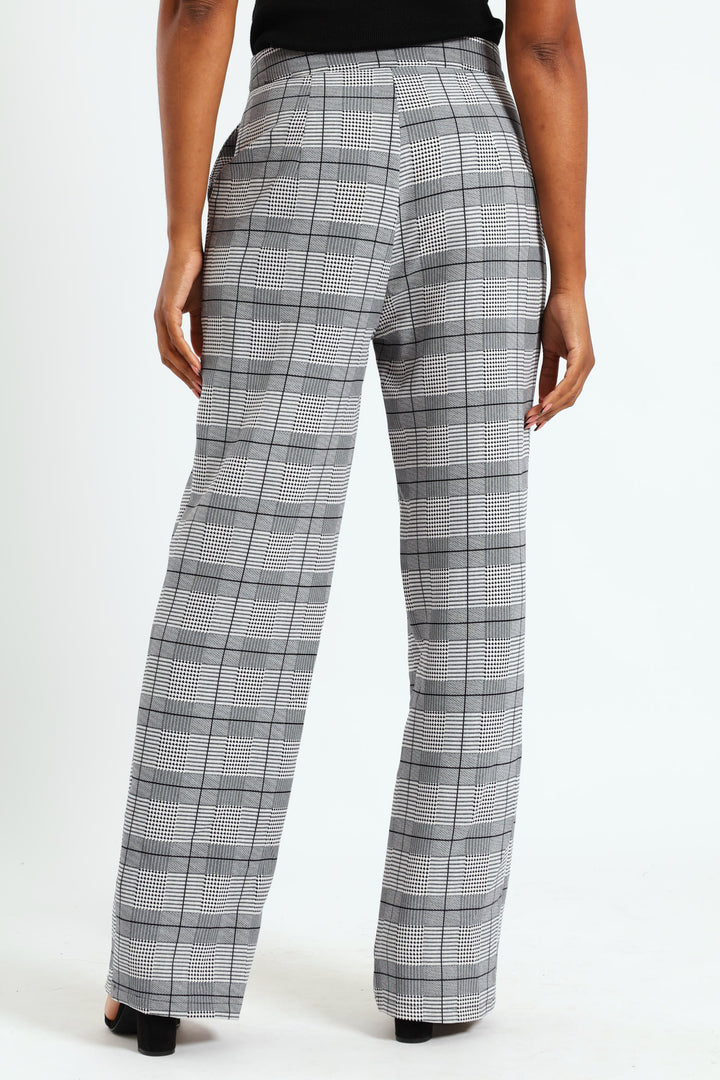 Pintuck Houndstooth Straight Leg Pant - Grey