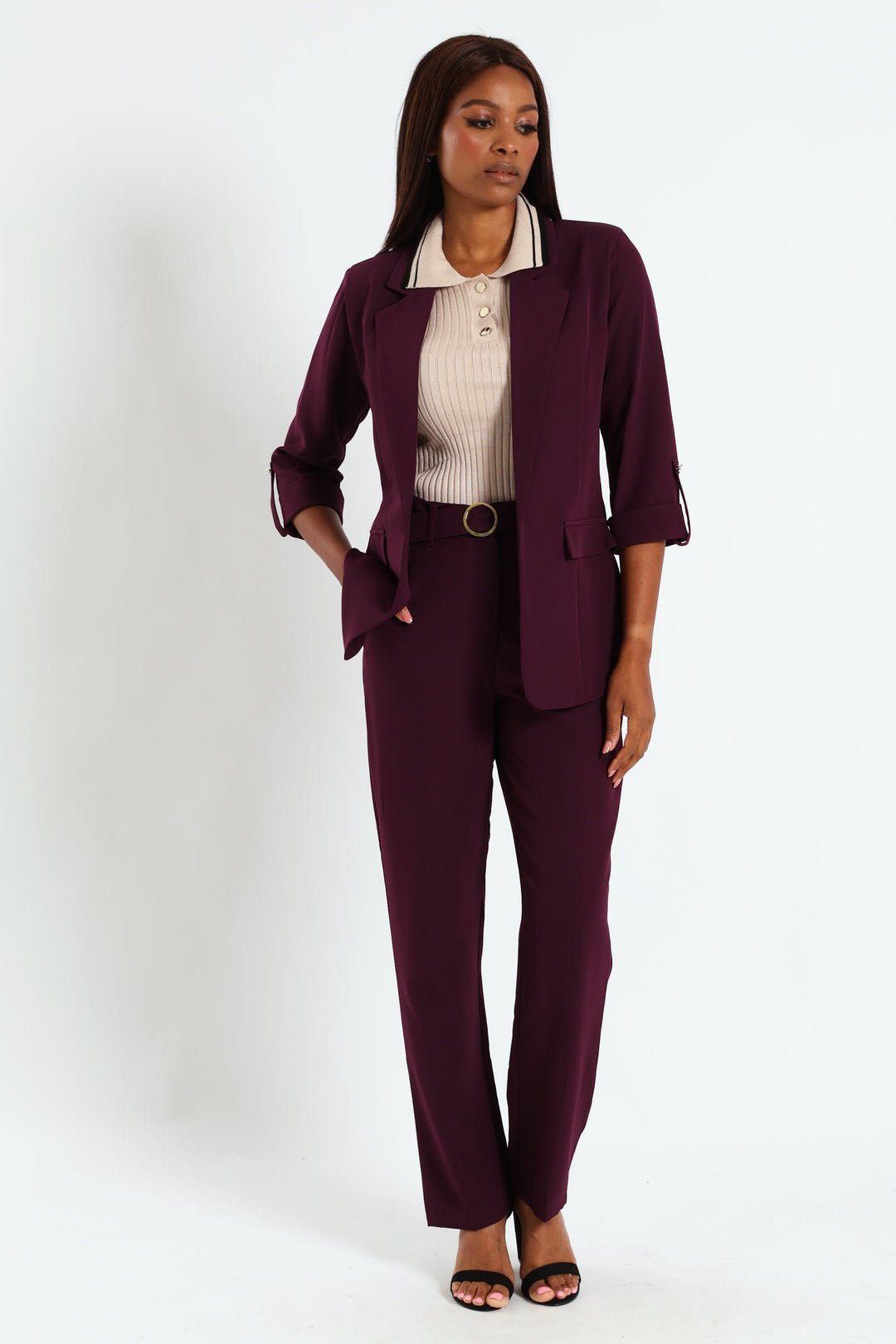 Turn Up Tab Blazer - Plum