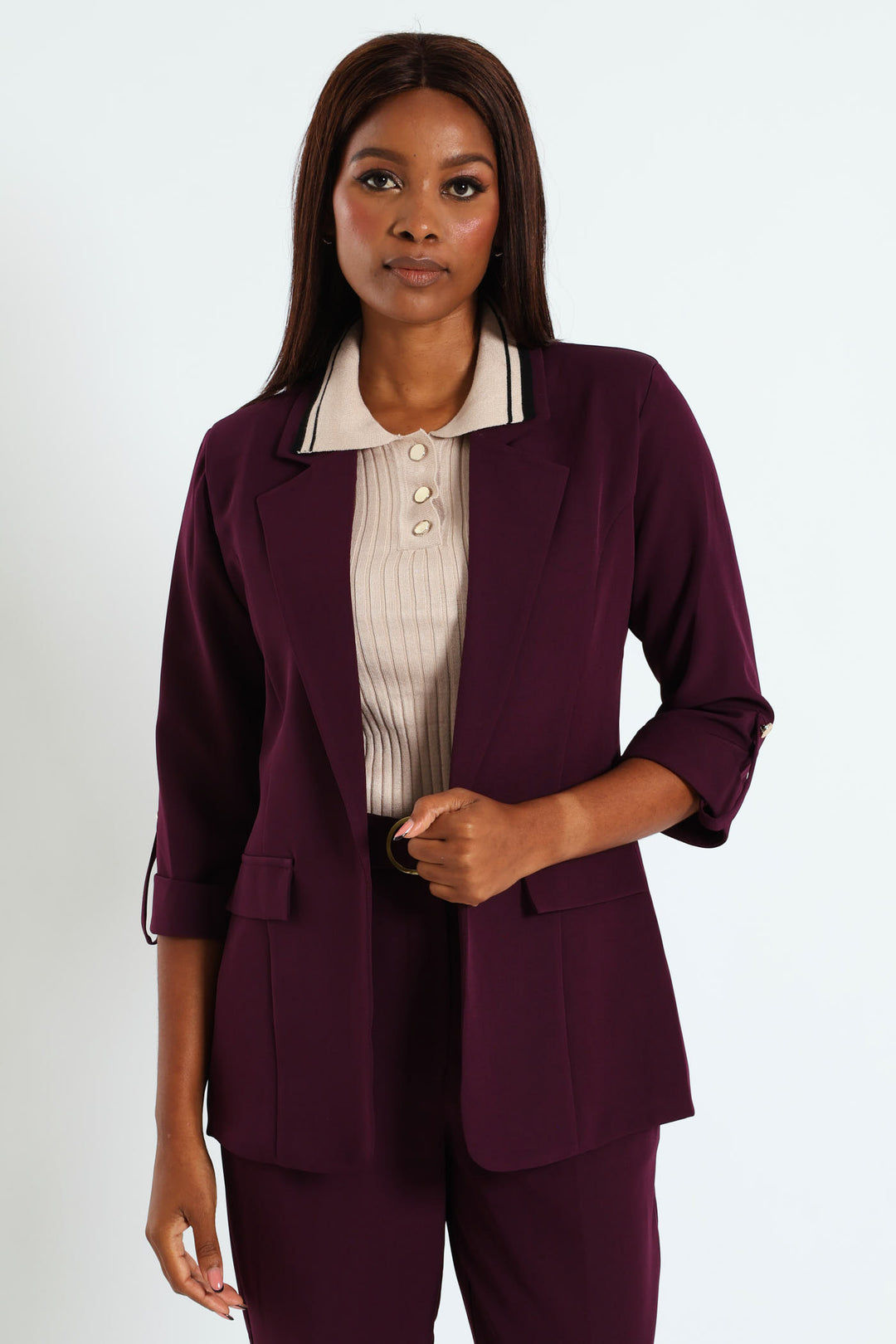 Turn Up Tab Blazer - Plum