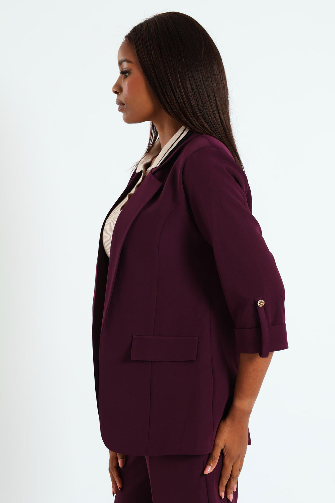 Turn Up Tab Blazer - Plum