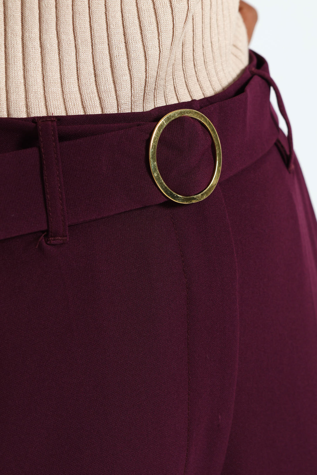 Belted Buckle Straight Leg Pant - Plum