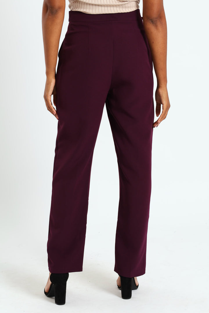 Belted Buckle Straight Leg Pant - Plum