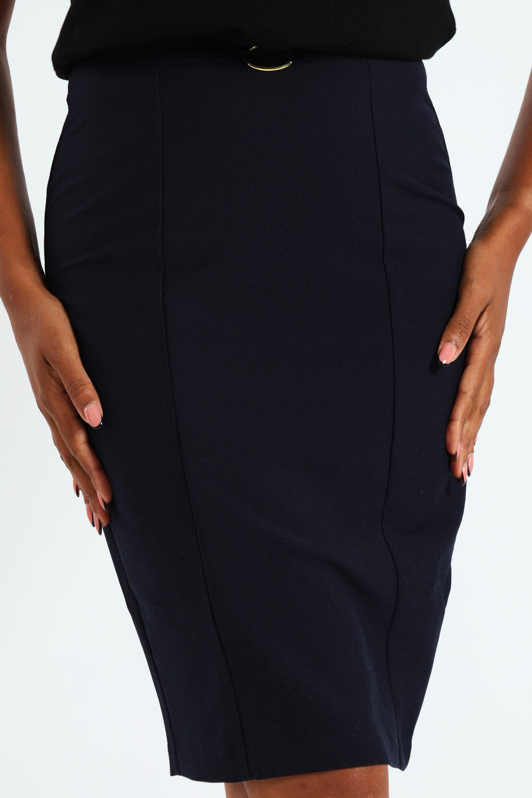 Oval Trim Pencil Skirt - Navy