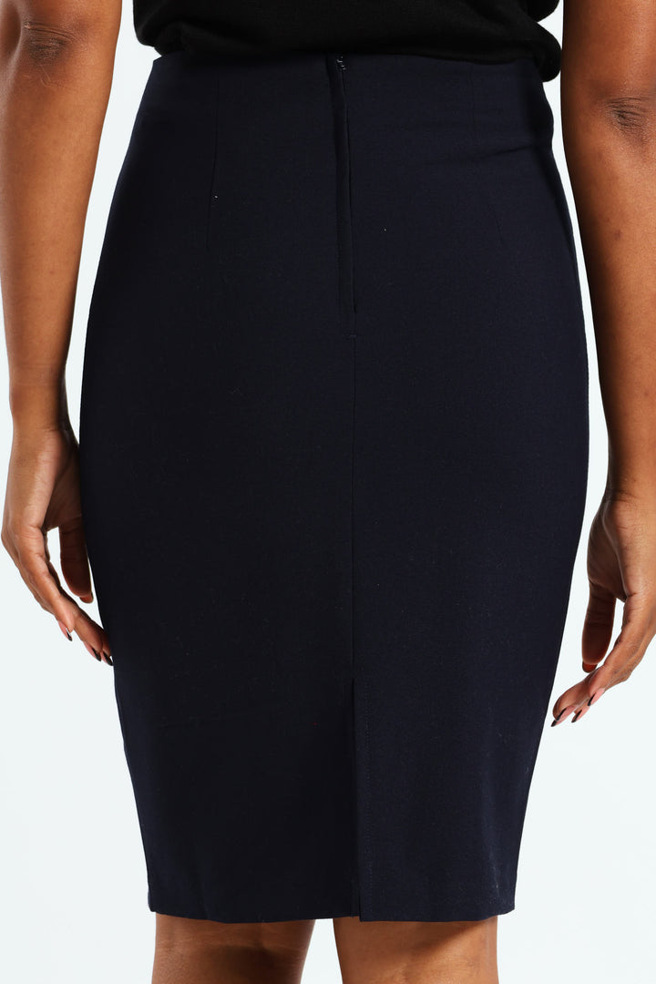 Oval Trim Pencil Skirt - Navy