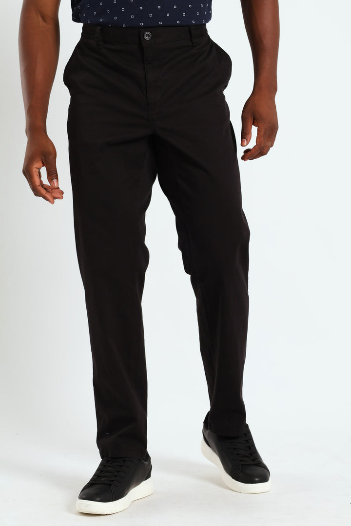 Basic Slim Stretch Chino Trousers - Black