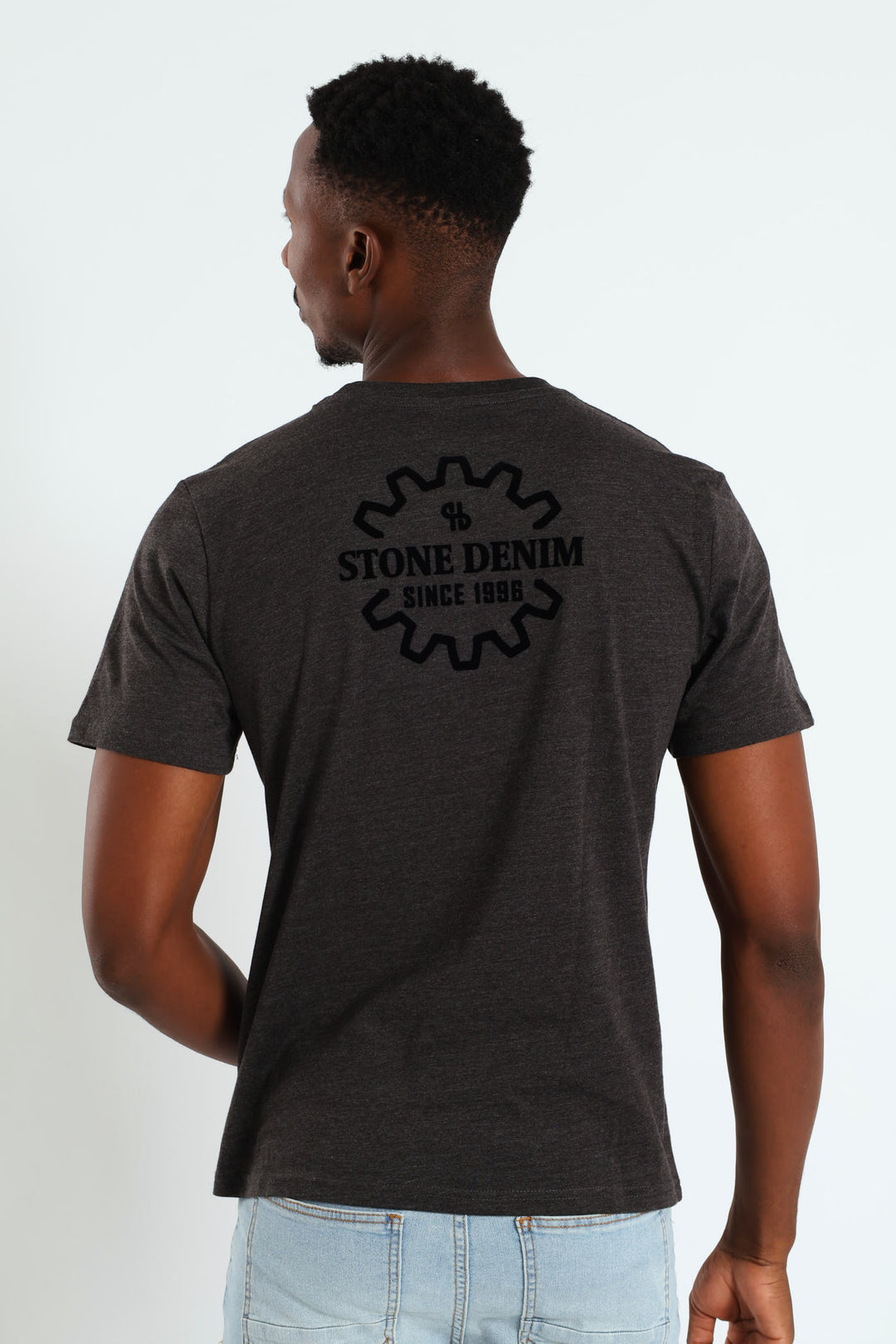 Gear Front & Back Print Tee - Charcoal Melange