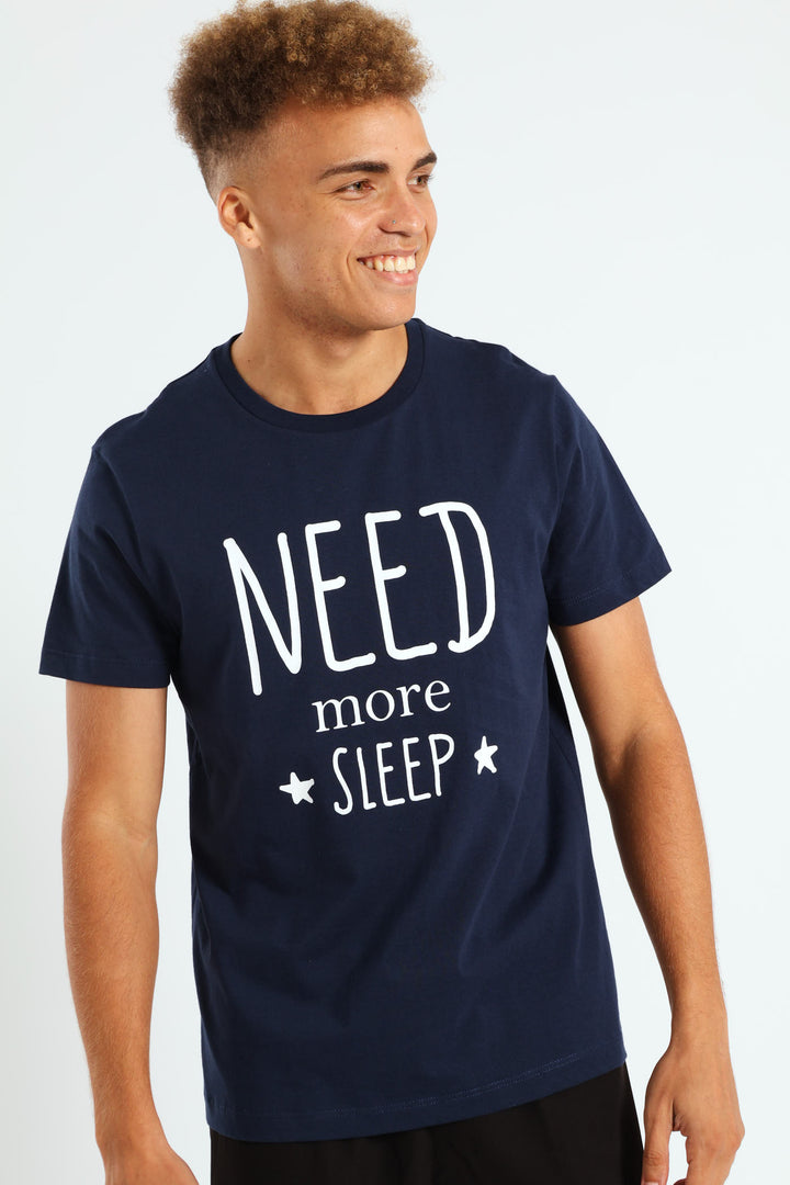 Need More Sleep Print Tee - Navy