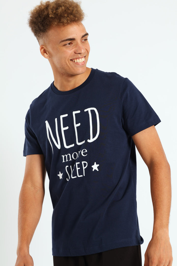 Need More Sleep Print Tee - Navy