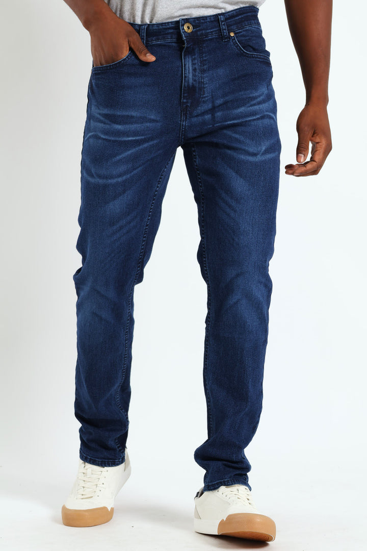 Mid Whisker Blast Skinny Denim - Denim