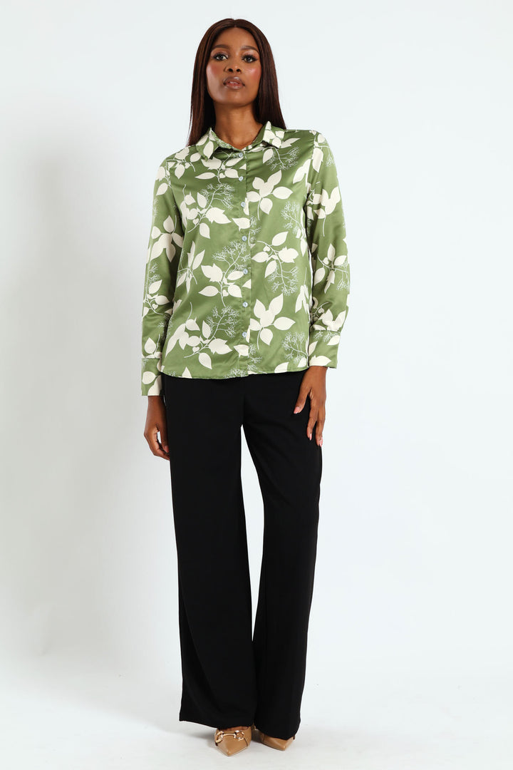 Floral Satin Shirt - Green