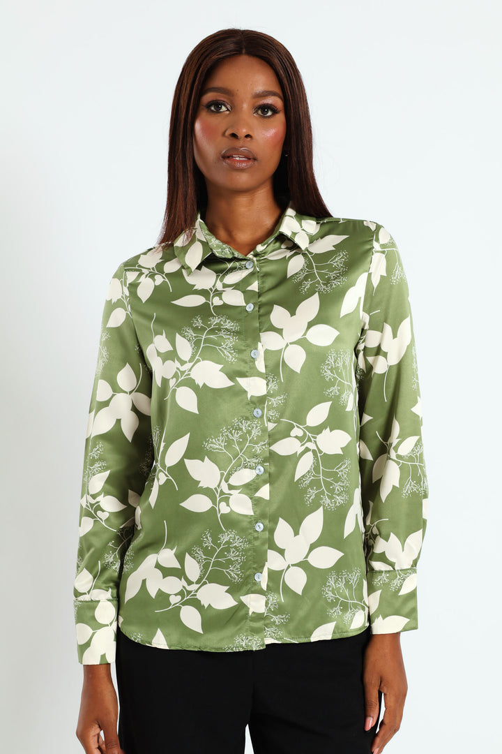 Floral Satin Shirt - Green