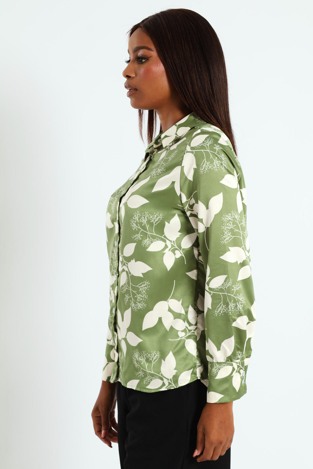 Floral Satin Shirt - Green