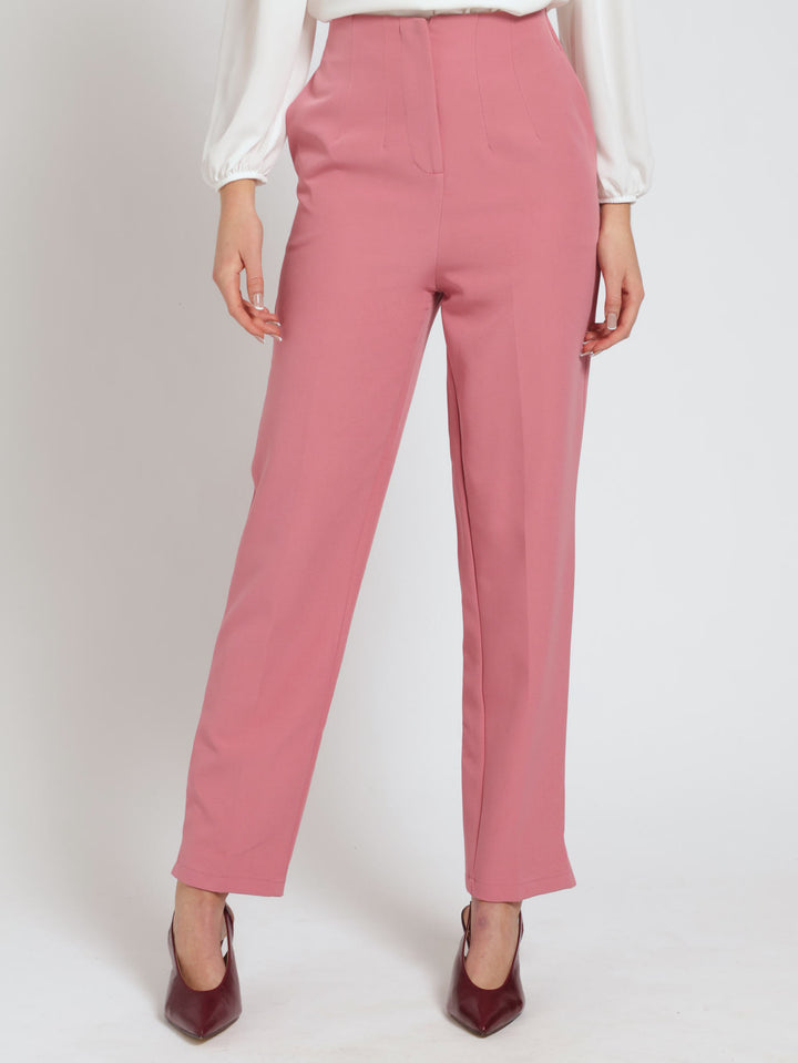 Darted Elasticated Waist Slim Leg Pants - Dusty Pink