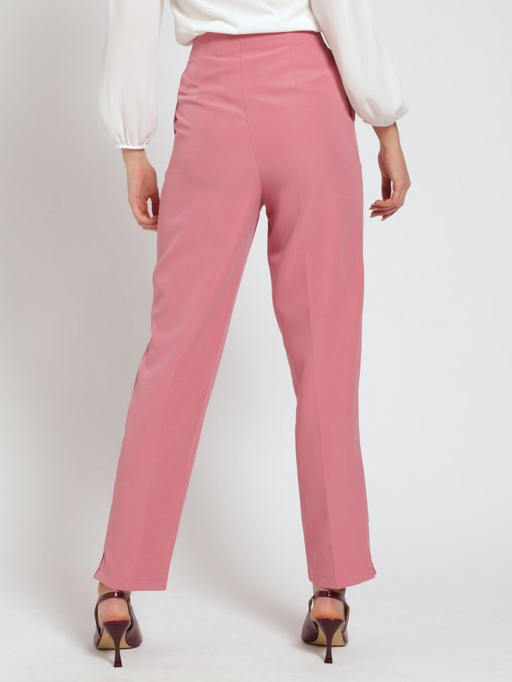 Darted Elasticated Waist Slim Leg Pants - Dusty Pink