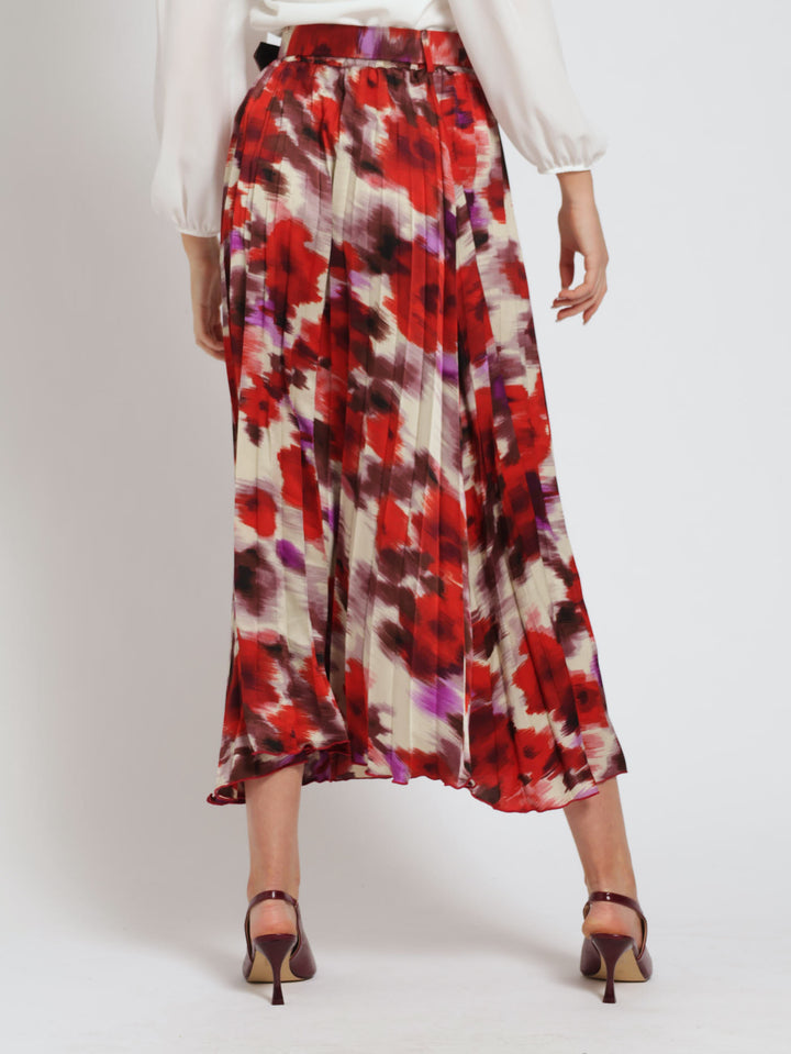 Belted Satin Pleated Midi Skirt