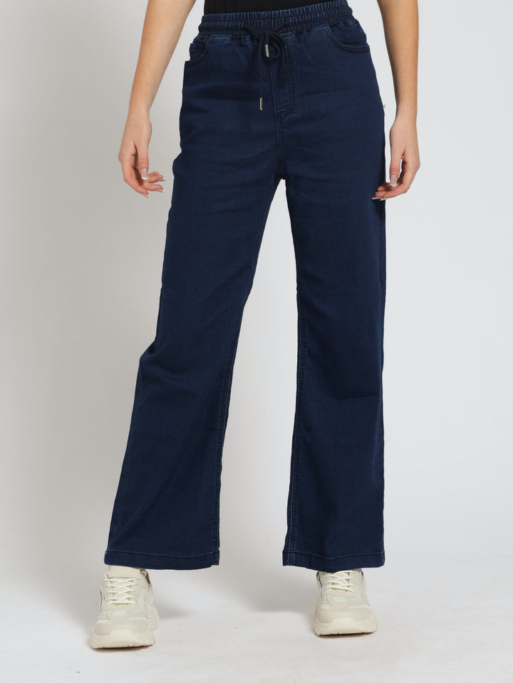 Knit Denim Wideleg Jeans - Dark Wash Ink