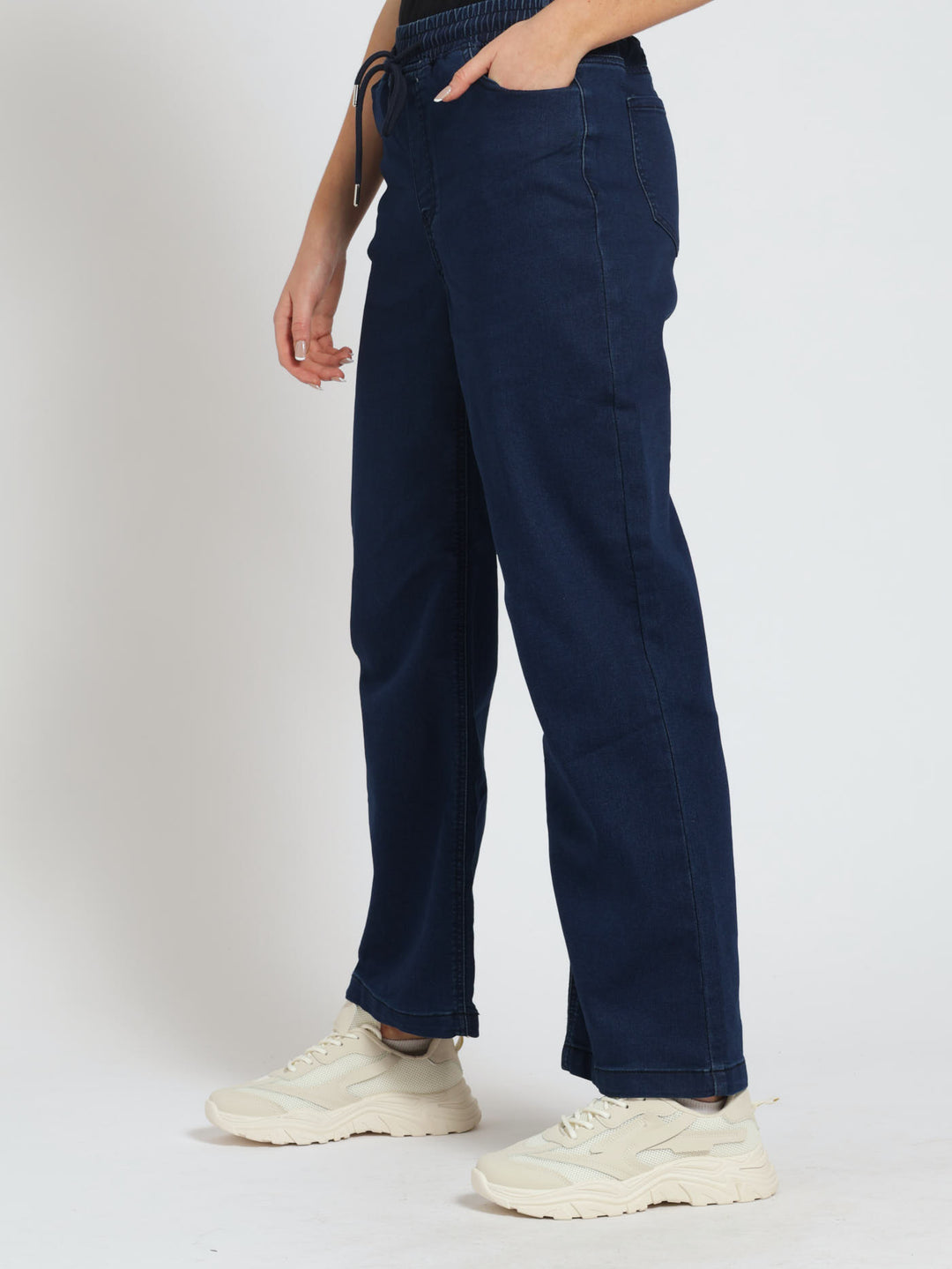 Knit Denim Wideleg Jeans - Dark Wash Ink