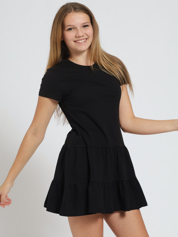 Girls 2 Tier Knit Dress - Black